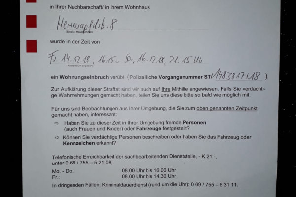 Einbruchsserie im Frankfurter Bogen